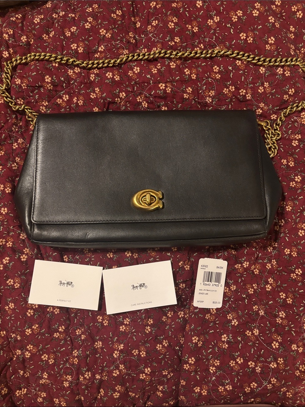 Coach Black Leather Shoulder Bag with Gold Turnlock and Chain